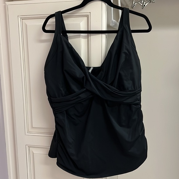 EUC Land’s End Underwire Tankini Swimsuit Top V-neck Wrap Front 18 DDD Black - Picture 4 of 10